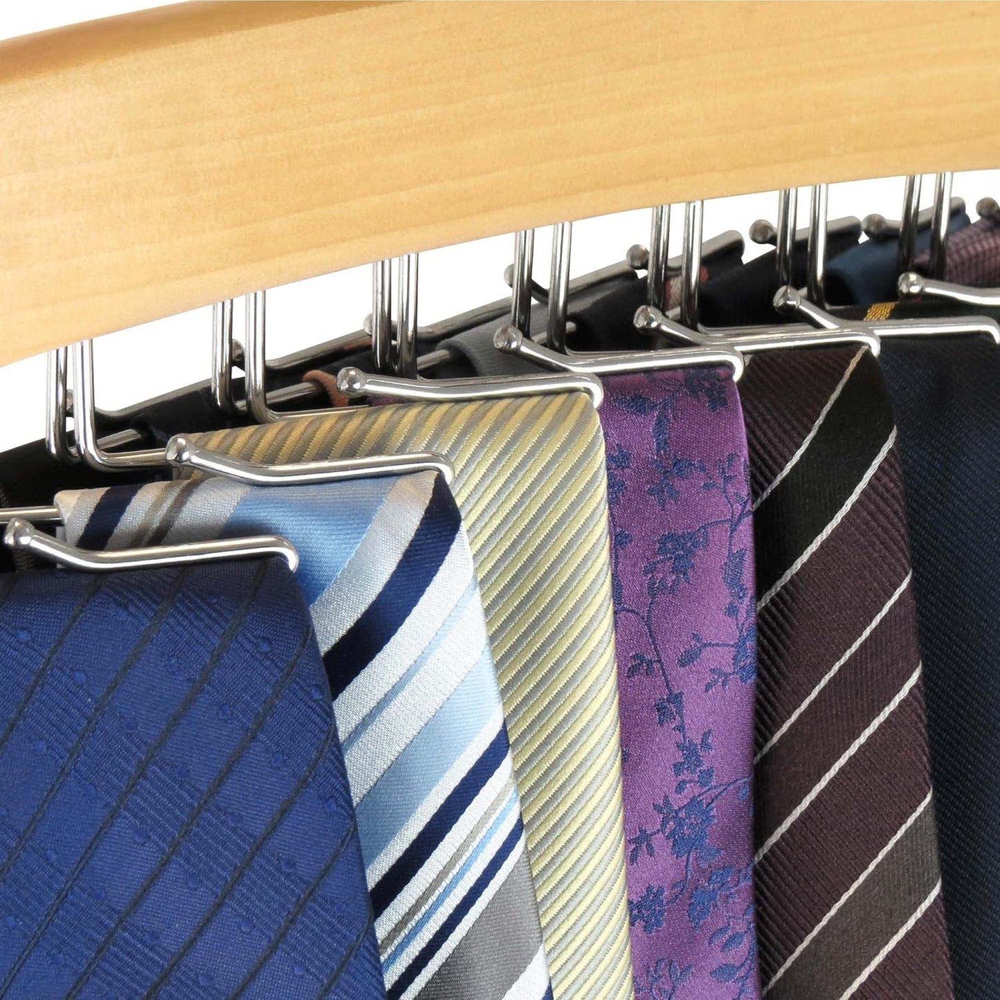 HANGERWORLD Hanging Tie Holder Organizer Rack - Premium Wooden Tie Hanger with 24 Folding Accessory Hooks for V1258-DP02-E-184