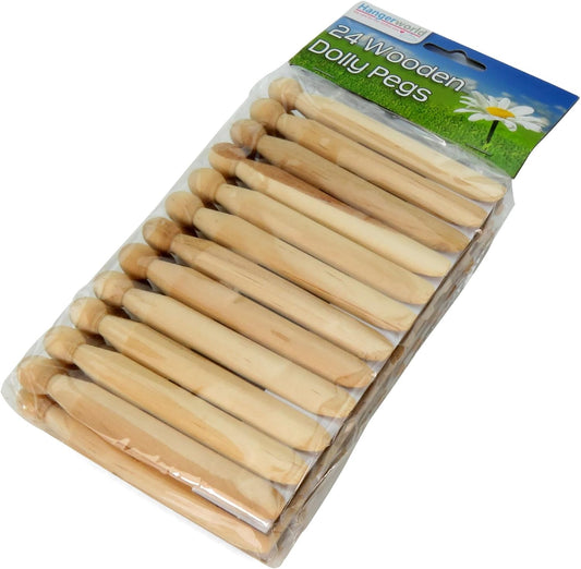 HANGERWORLD Round Wooden Clothespins for Crafts and Laundry - 24 Pack, 4.3inch Long, Old Fashioned V1258-DP02-E-185