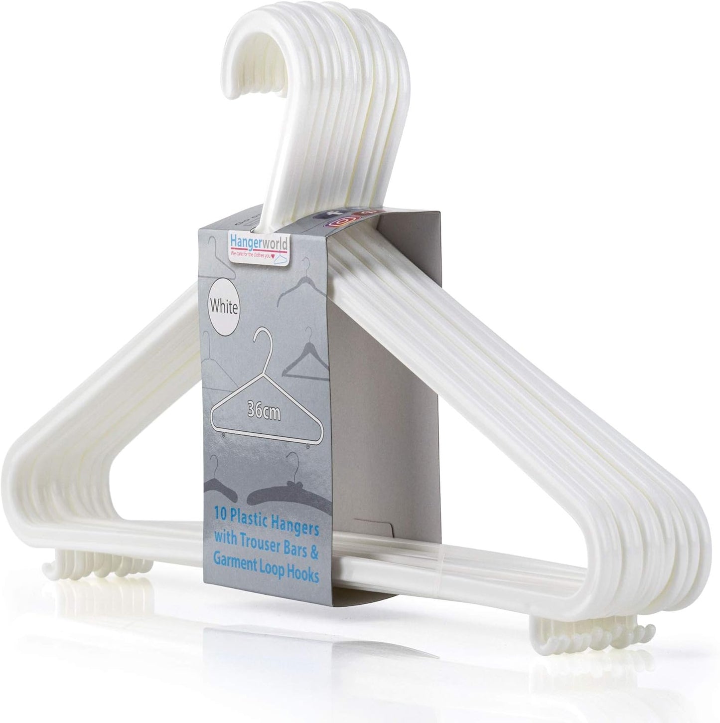 HANGERWORLD White Plastic Hangers 10 Pack - 14inch No Shoulder Bump, Slim Space-Saving Hanger V1258-DP02-E-186