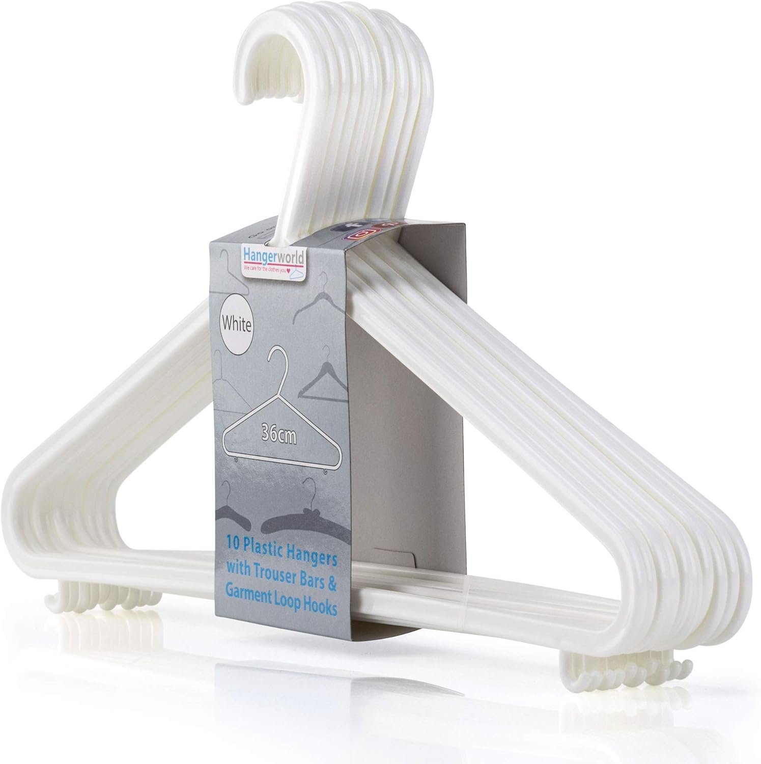 HANGERWORLD White Plastic Hangers 10 Pack - 14inch No Shoulder Bump, Slim Space-Saving Hanger V1258-DP02-E-186