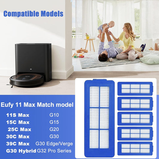 6 Pcs Replacement HEPA Filters for Eufy 11S Max 15C Max, 30C Max,39C Max,G30 Edge, G30 Hybrid Vacuum Cleaner V1258-DP02-E-188