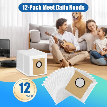 12 Pack Replacement Vacuum Dust Bags for Eufy L50 SES & L60 SES Self-Empty Station - 3.5L Large Capacity V1258-DP02-E-198