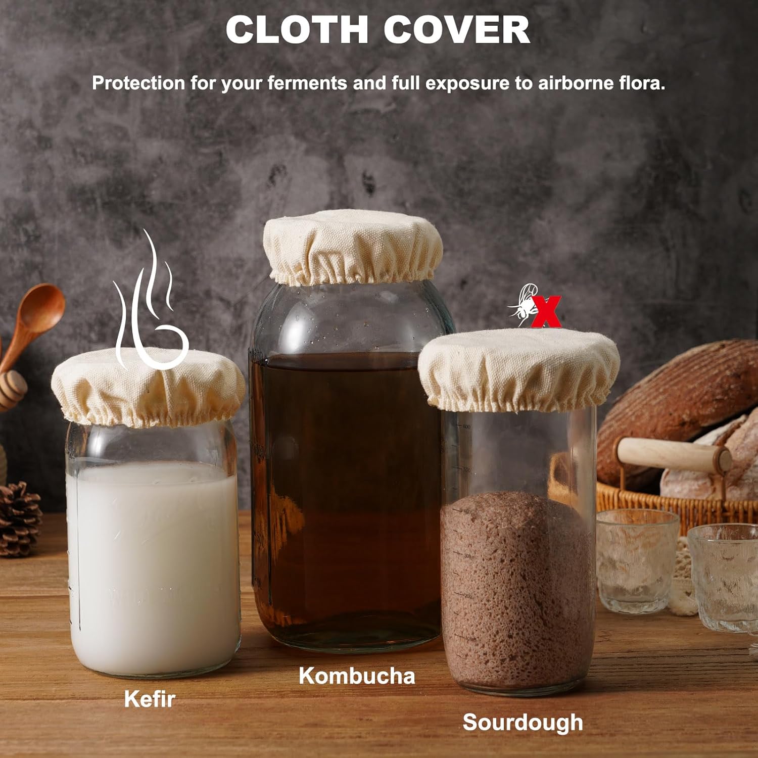 Cloth Covers for Sourdough Starter Jars Or Kombucha Kefir Fermentation Cheese Fabric Lids, Fit Jars Mouth V1258-DP02-E-203