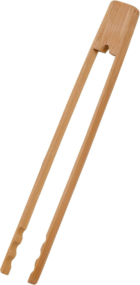 11-Inch Burnished Bamboo Tongs with Serrated Teeth, Natural Finish Nonstick Safe Serving Tongs V1258-DP02-E-204
