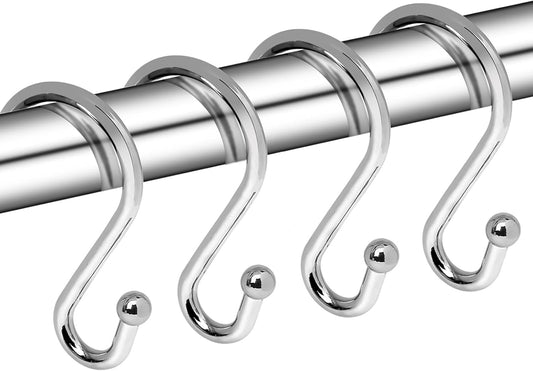Metal Shower Curtain Hooks, Set of 12, Rt Proof Shower Curtain Hooks Rings, Durable S Shaped Hooks Hangers V1258-DP02-E-205