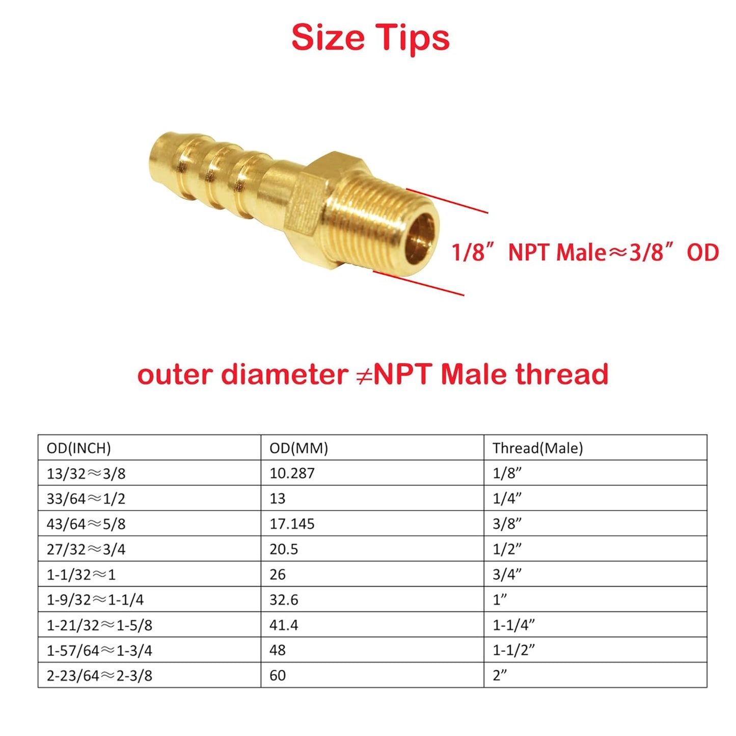 5 Pcs Hose Barb Fittings 1/8" Barb to 1/8" NPT Male Thread Brass Metals Adapter Connector V1258-DP02-E-206