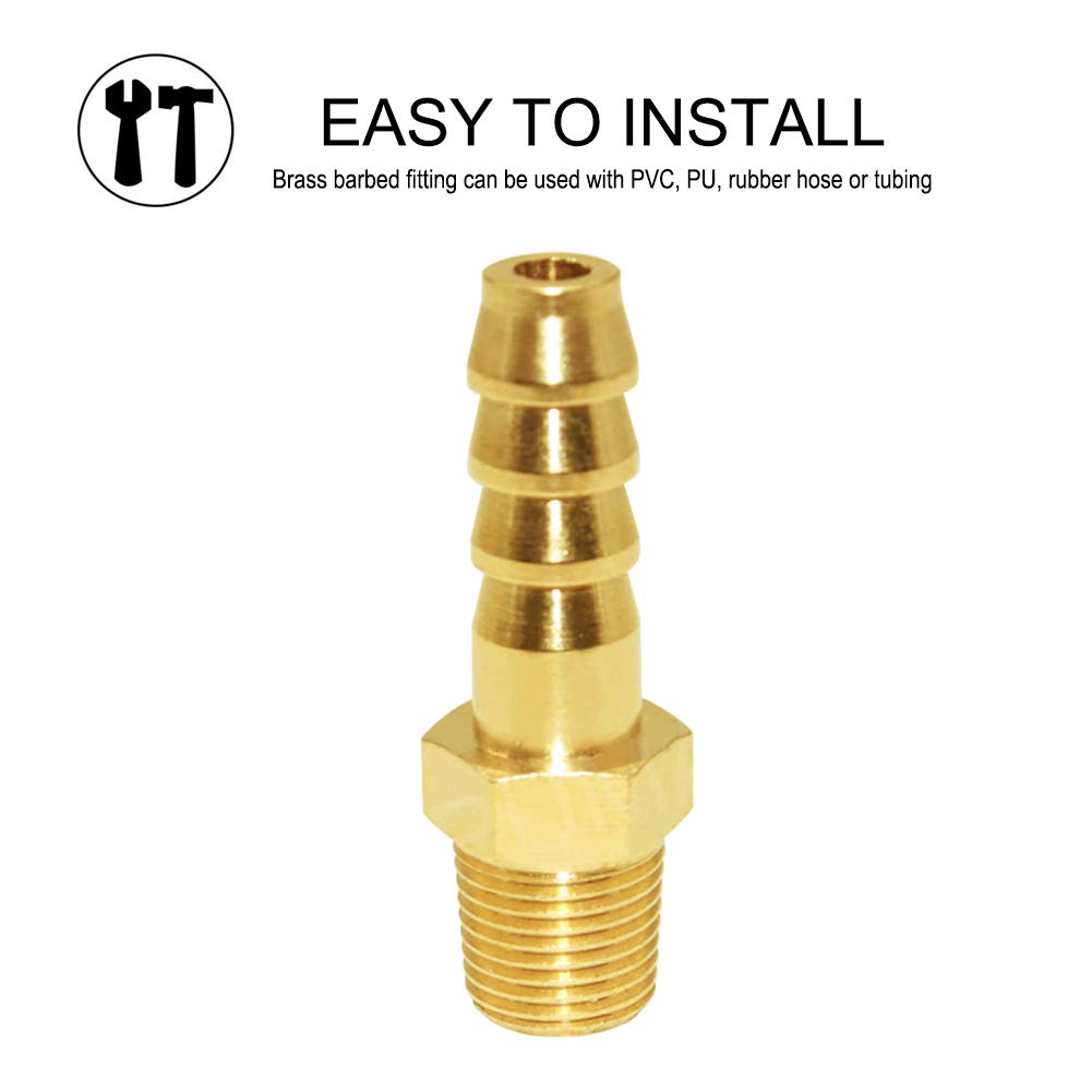 5 Pcs Hose Barb Fittings 1/8" Barb to 1/8" NPT Male Thread Brass Metals Adapter Connector V1258-DP02-E-206