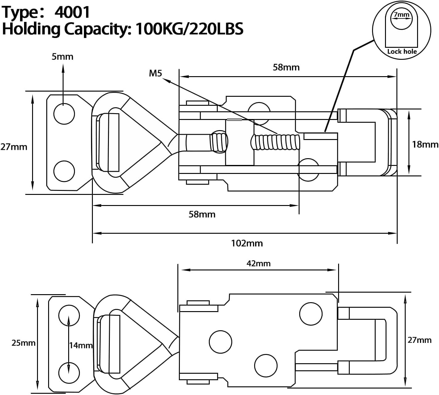 Toggle Latch Clamp 4001 with Lock Hole, 304 Stainless Steel Adjtable Heavy Duty Pull Hasp Latches For Smoker V1258-DP02-E-212