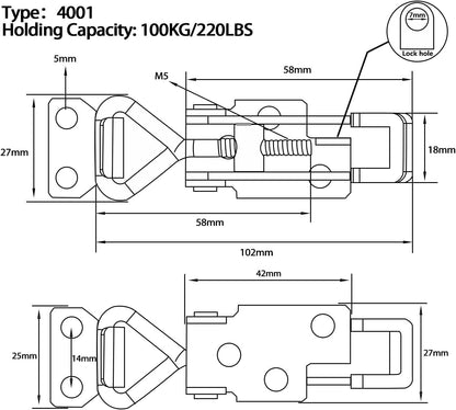 Toggle Latch Clamp 4001 with Lock Hole, 304 Stainless Steel Adjtable Heavy Duty Pull Hasp Latches For Smoker V1258-DP02-E-212