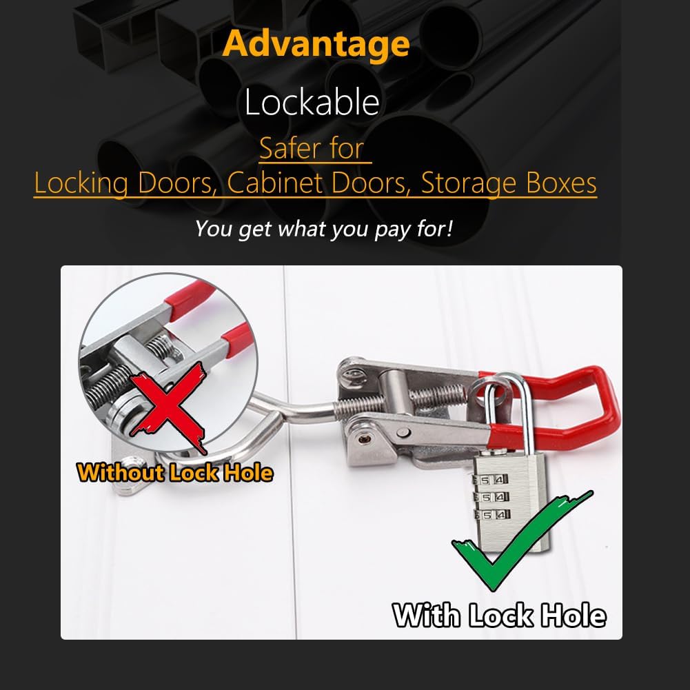 Toggle Latch Clamp 4001 with Lock Hole, 304 Stainless Steel Adjtable Heavy Duty Pull Hasp Latches For Smoker V1258-DP02-E-212