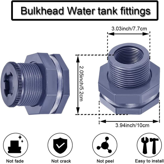 2" Female PVC Bulkhead Fitting with Plug Silicon Seal Gasket Water Tank Connector for 3 Inch Hole Saw Rain V1258-DP02-E-213