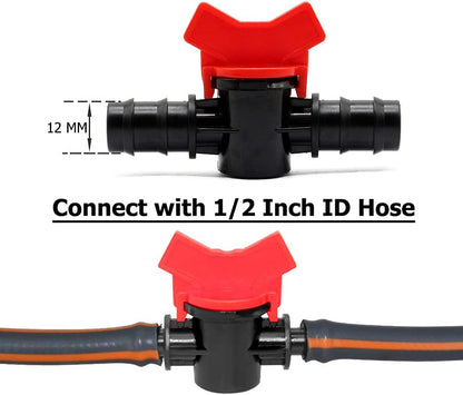 1/2" Drip Irrigation Switch Valve Barbed Ball Valve for Garden Drip Irrigation Aquarium (6 Pcs) V1258-DP02-E-223