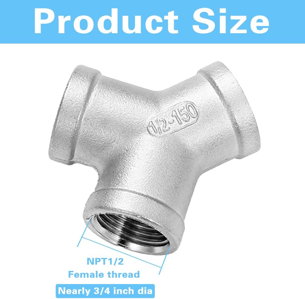 1/2" Female NPT Y Shape Adapter Cast Pipe Fitting 304 Stainless Steel 3 Way Connector (Pack of 2) V1258-DP02-E-229