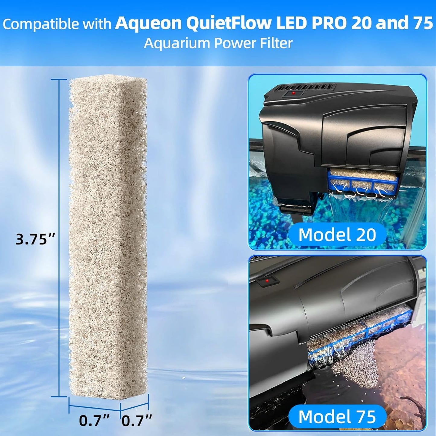 12-Pack Replacement Ammonia Reducer Pads Compatible with Aqueon QuietFlow 20 and 75 LED PRO Aquarium Power V1258-DP02-E-251