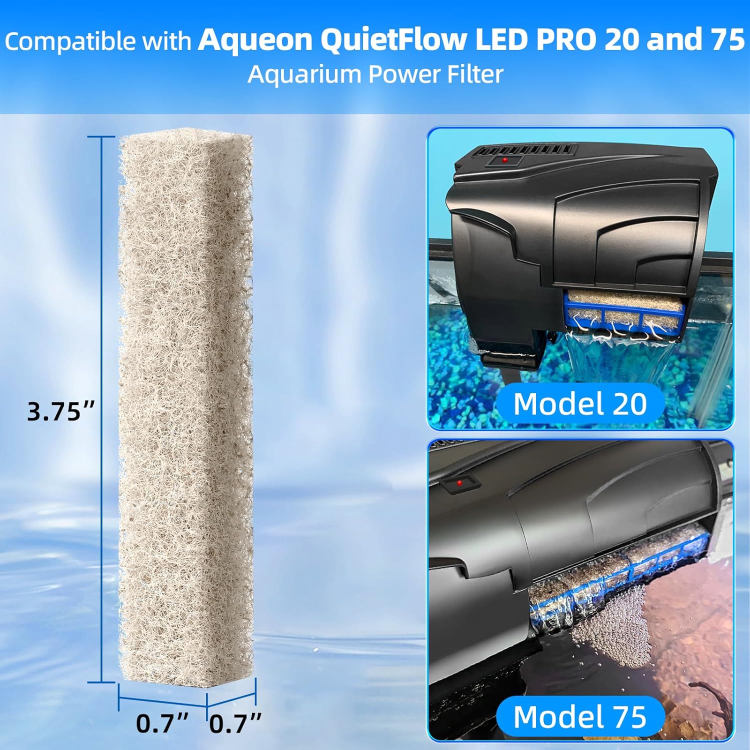 12-Pack Replacement Ammonia Reducer Pads Compatible with Aqueon QuietFlow 20 and 75 LED PRO Aquarium Power V1258-DP02-E-251