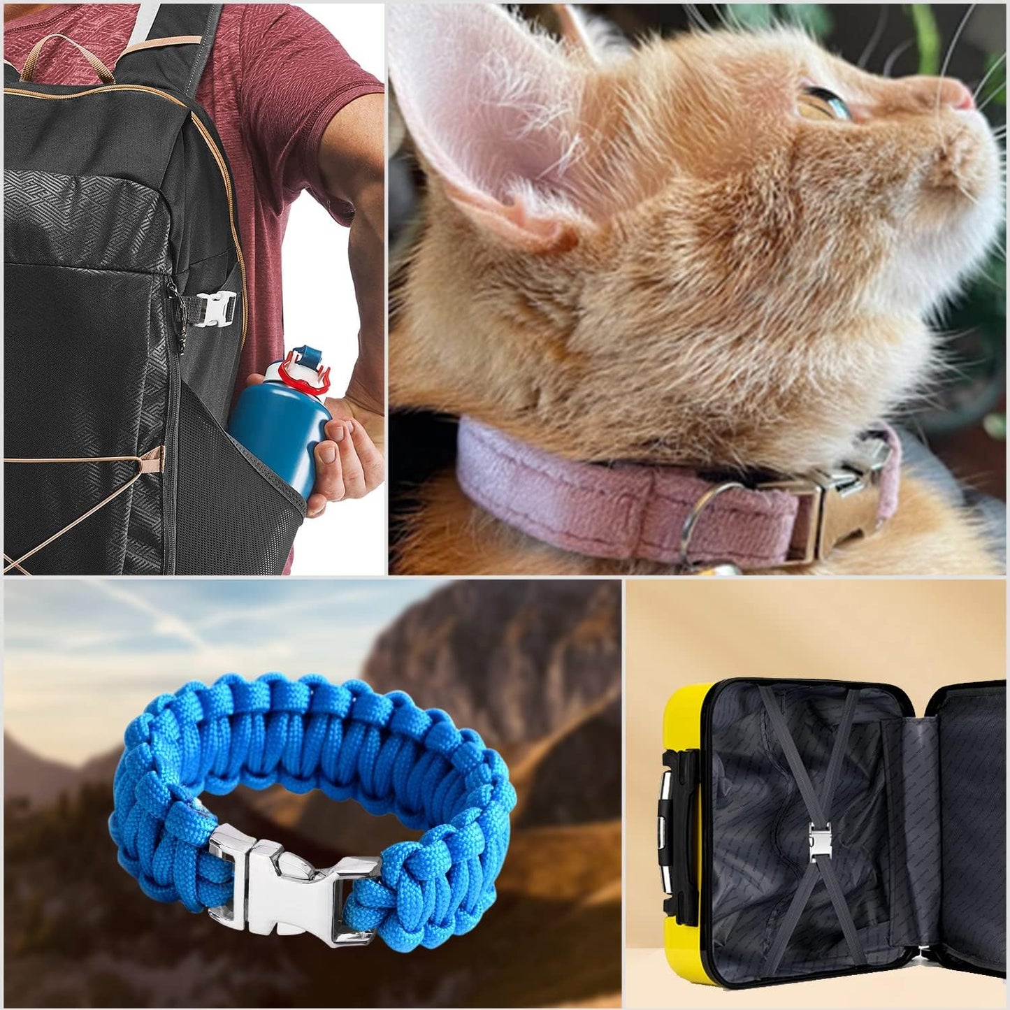CooBigo Metal Side Release Buckle Webbing Buckle Paracord Bracelet Clasps for Leather Strap Dog Collars V1258-DP02-E-27