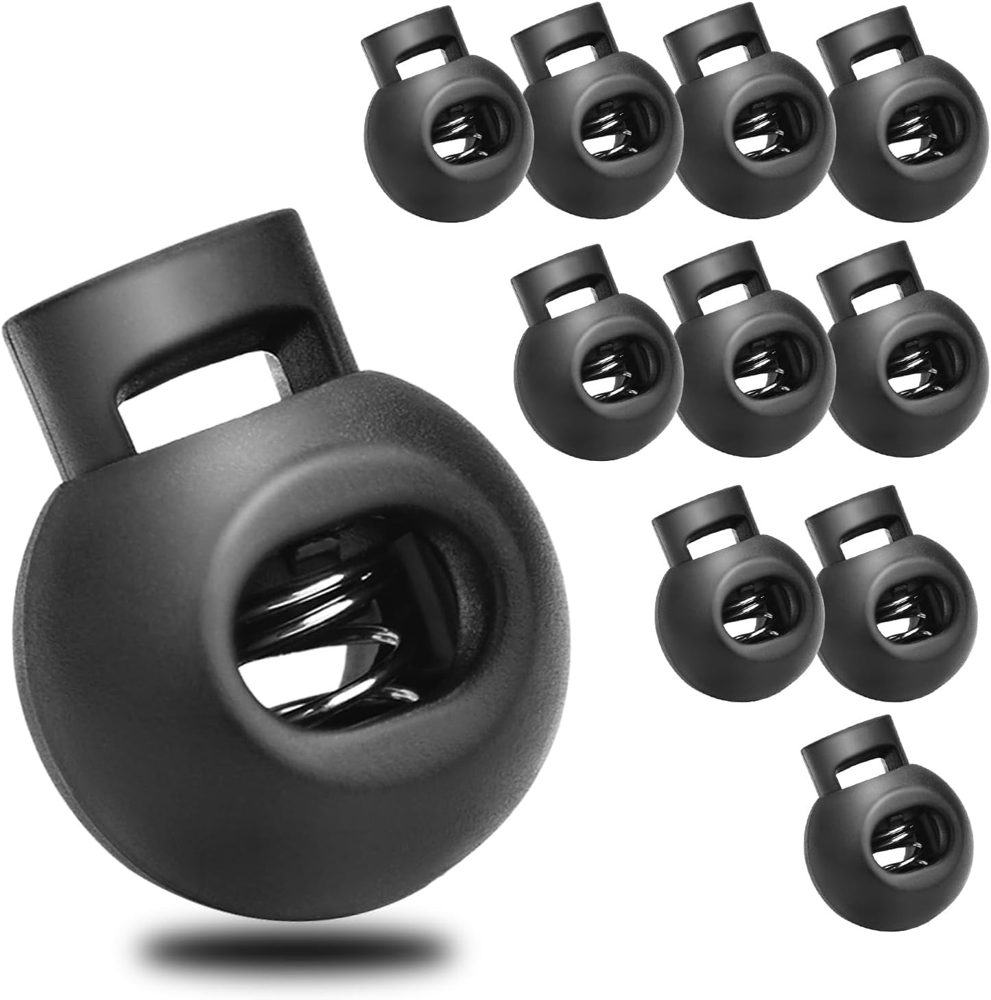 CooBigo 50Pack Single Hole Round Plastic Cord Locks, Spring Toggle Stopper for Drawstring Paracord Elastic V1258-DP02-E-28