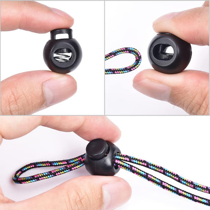 CooBigo 50Pack Single Hole Round Plastic Cord Locks, Spring Toggle Stopper for Drawstring Paracord Elastic V1258-DP02-E-28