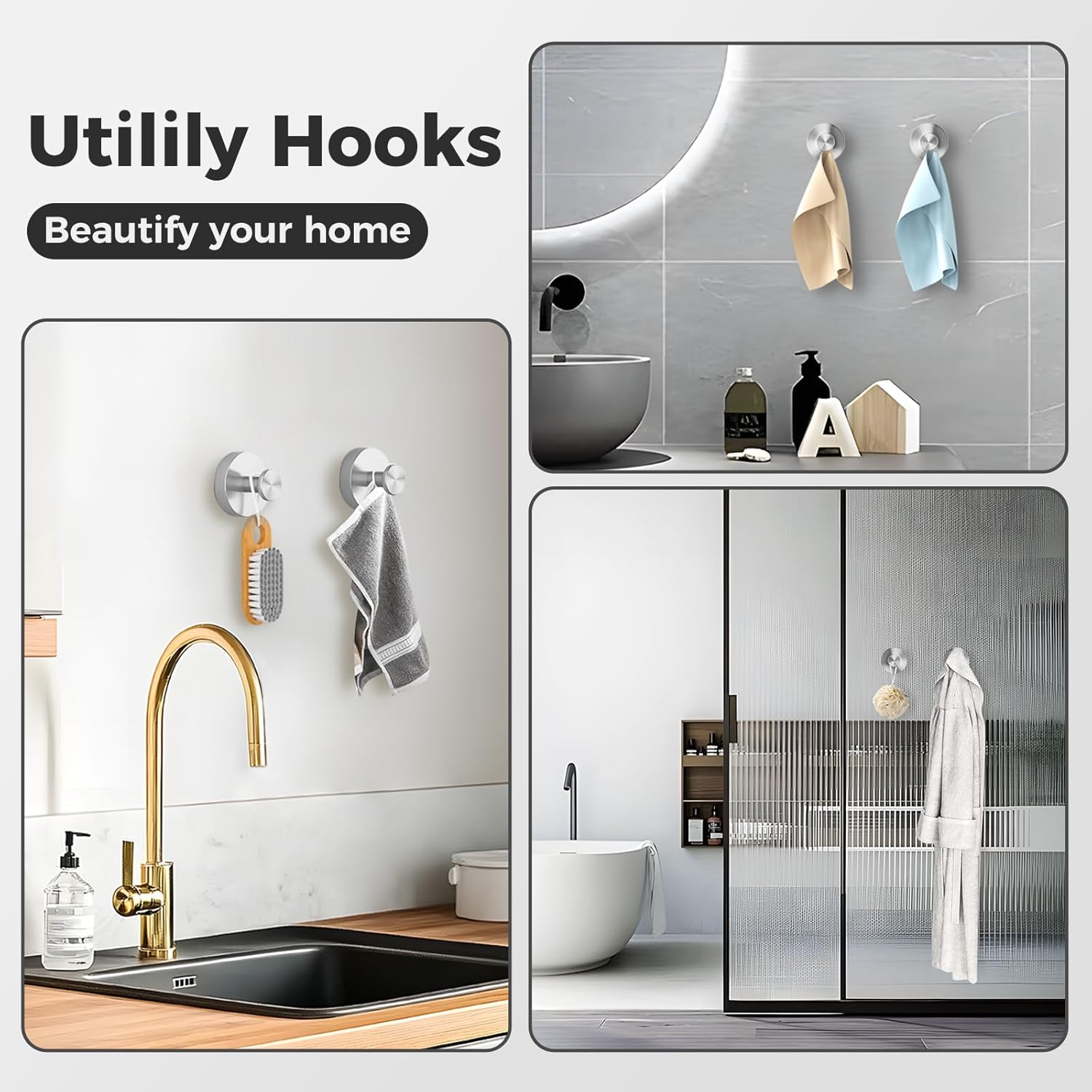 Shower Hooks for Inside Shower,Suction Cup Hooks for Glass Window,Removable Towel Hooks for Bathrooms,4 V1258-DP02-E-297