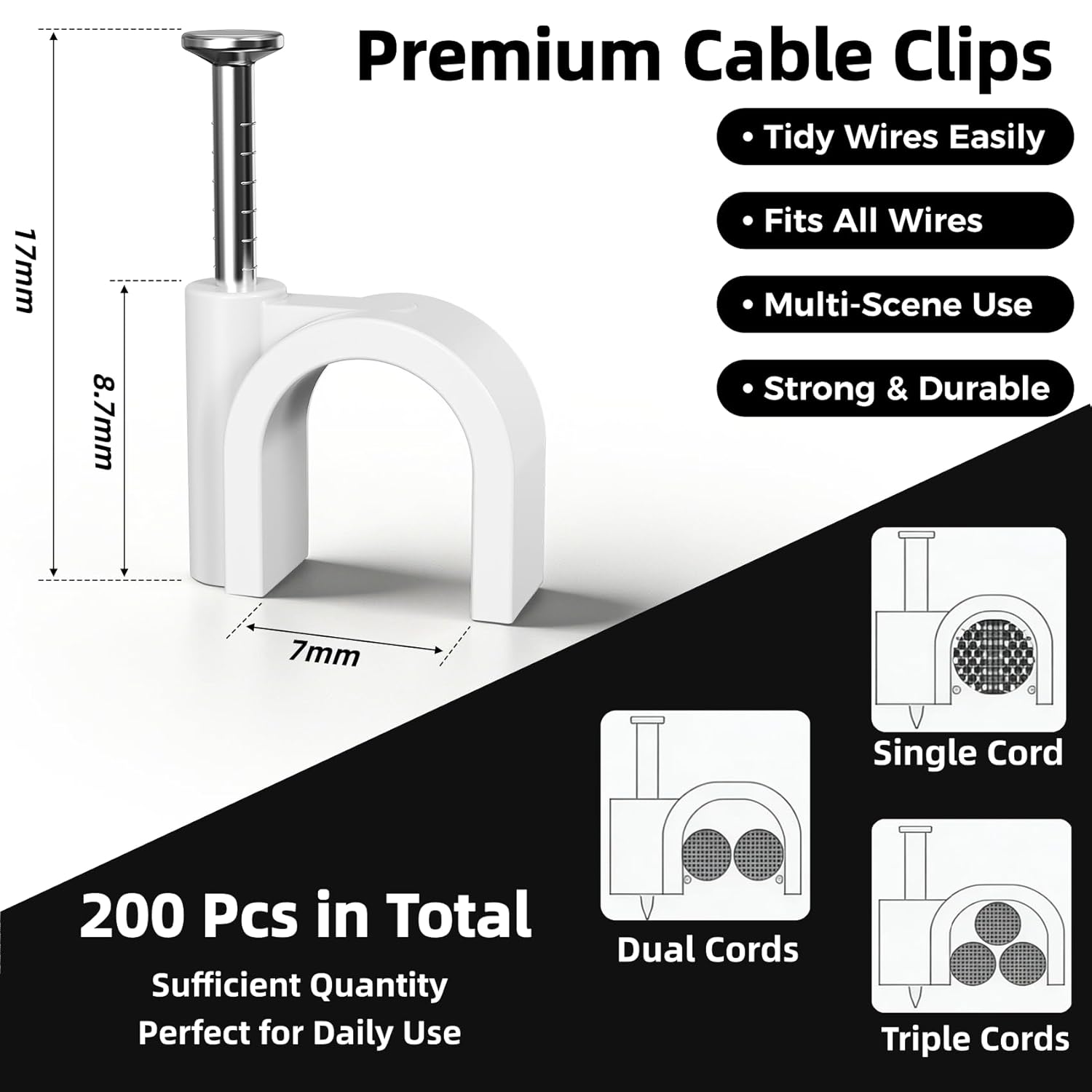 200 Pcs Cable Clips Nail in, Cord Clips Ethernet Cables Wire Wall Clips Cable Straps Cables Tacks Cable Nails V1258-DP02-E-310