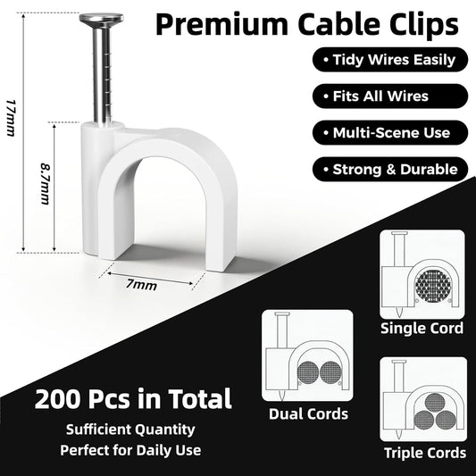 200 Pcs Cable Clips Nail in, Cord Clips Ethernet Cables Wire Wall Clips Cable Straps Cables Tacks Cable Nails V1258-DP02-E-310