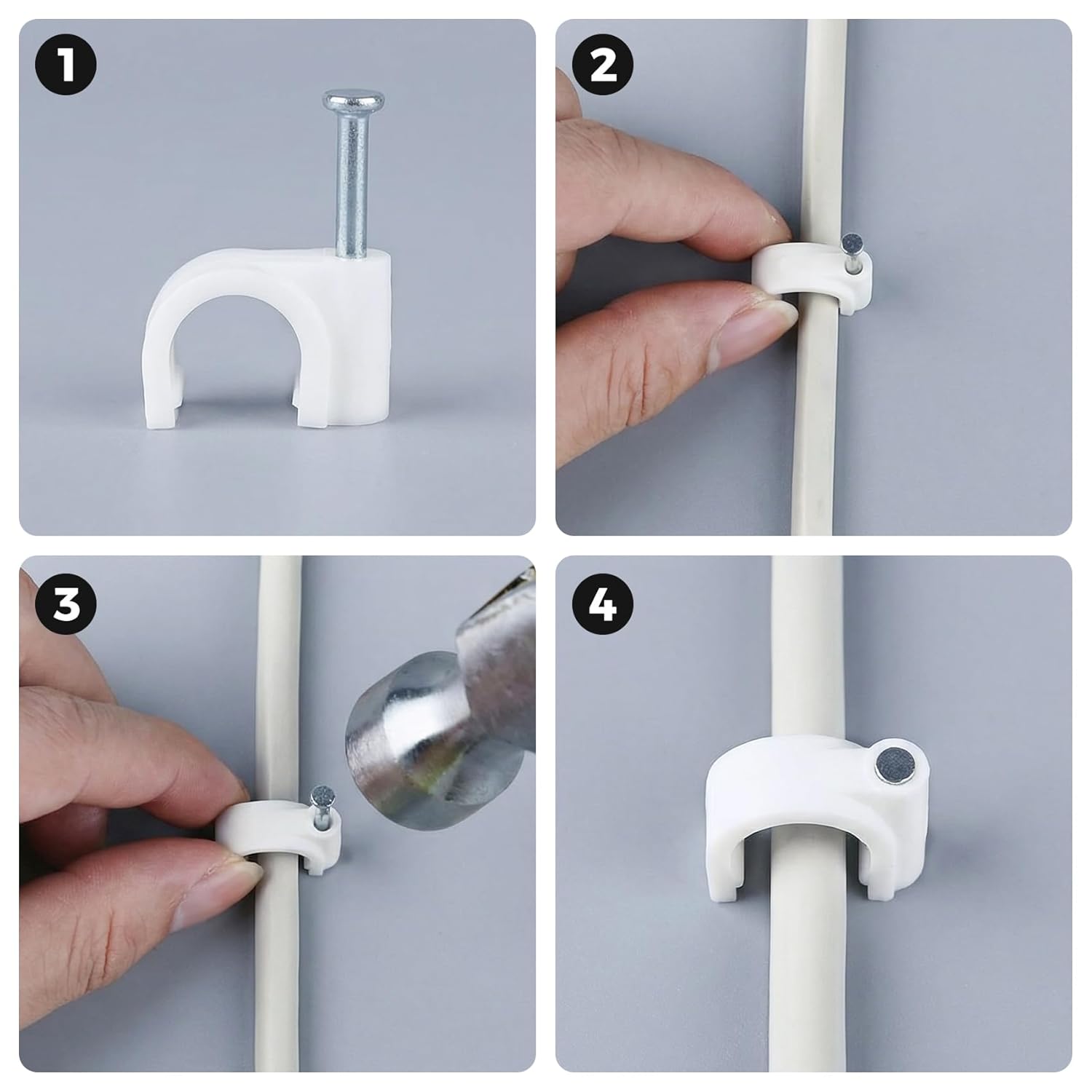 200 Pcs Cable Clips Nail in, Cord Clips Ethernet Cables Wire Wall Clips Cable Straps Cables Tacks Cable Nails V1258-DP02-E-310