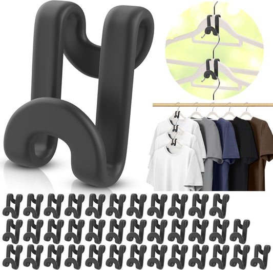 100Pcs Space Saving Hanger Hooks, Plastic Clothes Hanger Connector Hooks, Heavy Duty Space Saver Hanger V1258-DP02-E-312