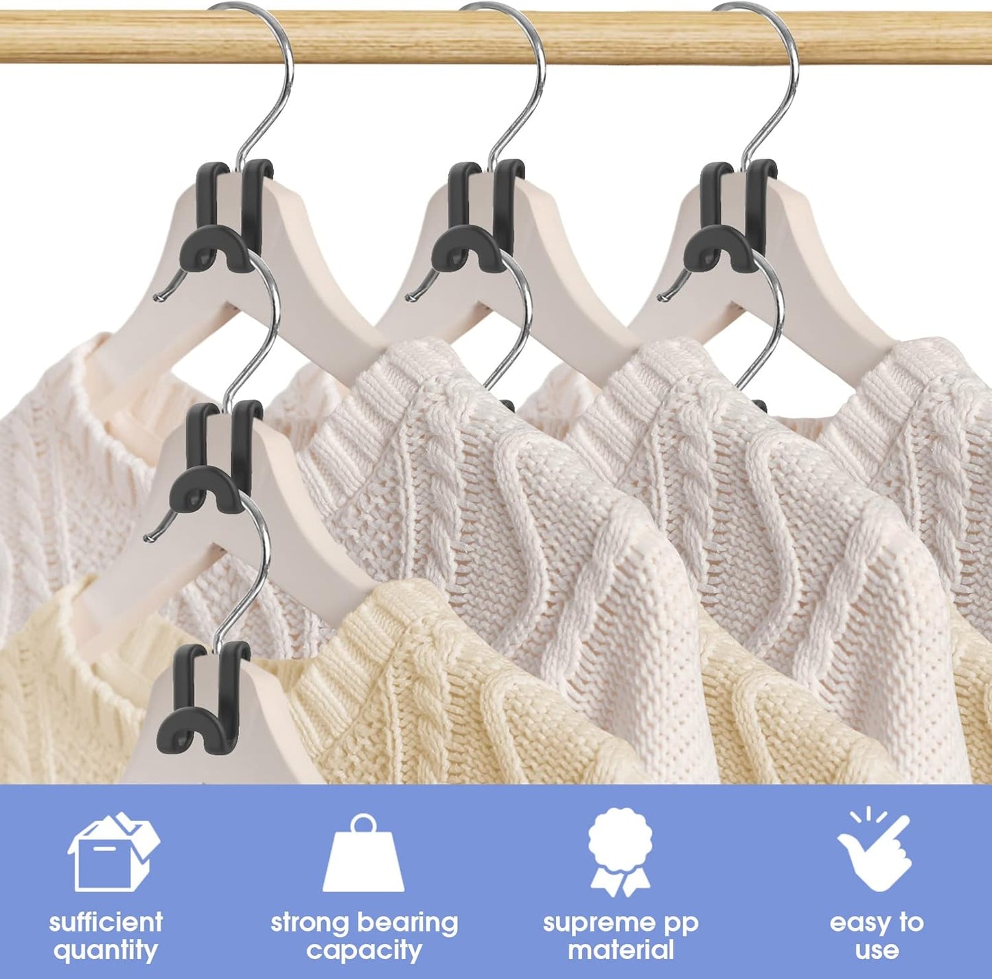 100Pcs Space Saving Hanger Hooks, Plastic Clothes Hanger Connector Hooks, Heavy Duty Space Saver Hanger V1258-DP02-E-312