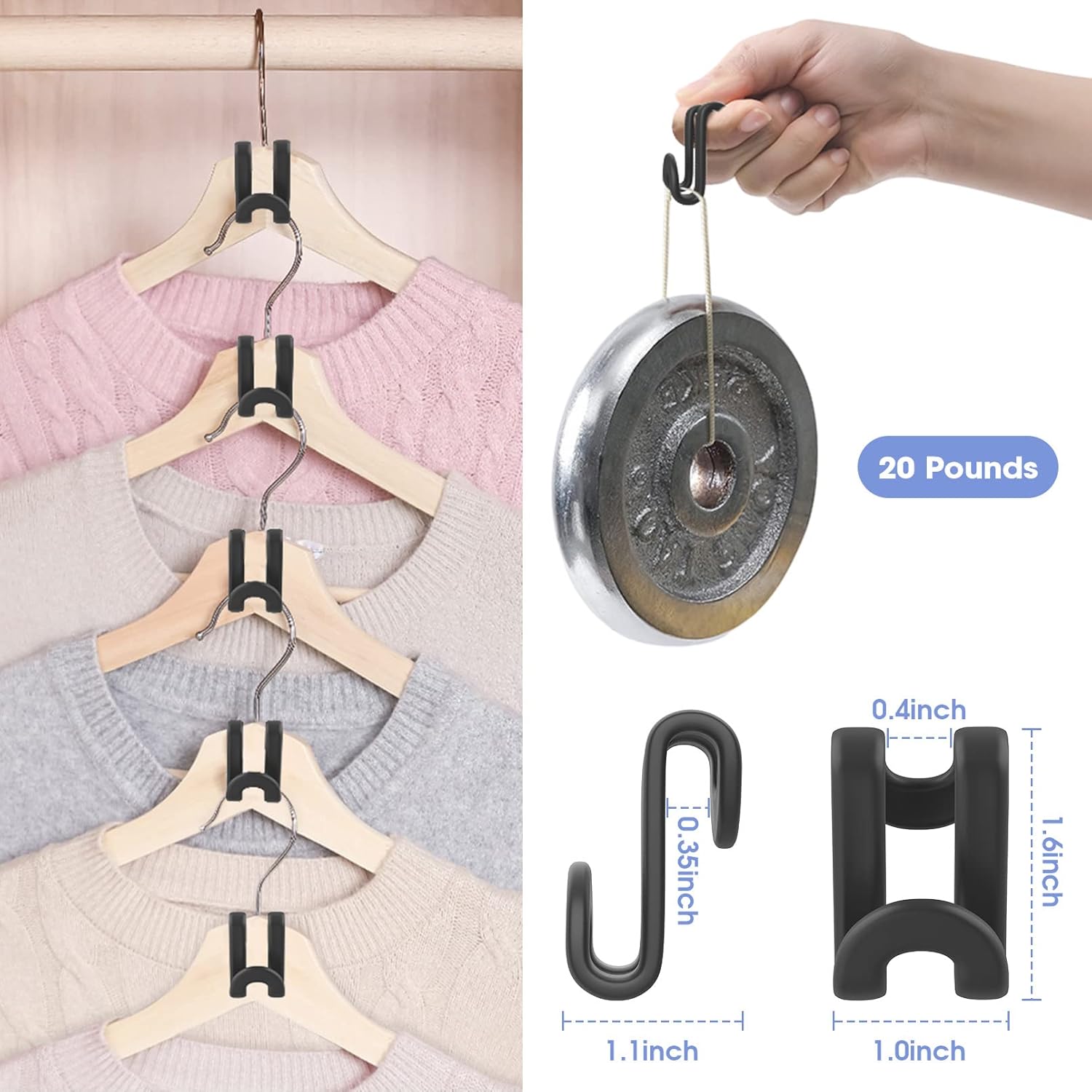 100Pcs Space Saving Hanger Hooks, Plastic Clothes Hanger Connector Hooks, Heavy Duty Space Saver Hanger V1258-DP02-E-312
