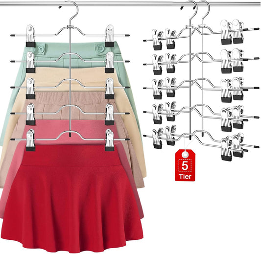 Pants Skirt Hangers with Clips, 2 Pack Pant Hangers Skirt Hangers Space Saving Closet Hanger Organizer Closet V1258-DP02-E-315