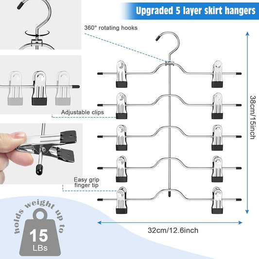 Pants Skirt Hangers with Clips, 2 Pack Pant Hangers Skirt Hangers Space Saving Closet Hanger Organizer Closet V1258-DP02-E-315