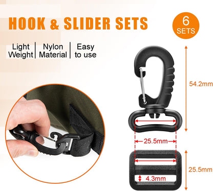 CooBigo 1" Plastic Clip Snap Hook Replacement Buckles Tri-Glide for Webbing Strap Crafting Accessories 6 Set V1258-DP02-E-32