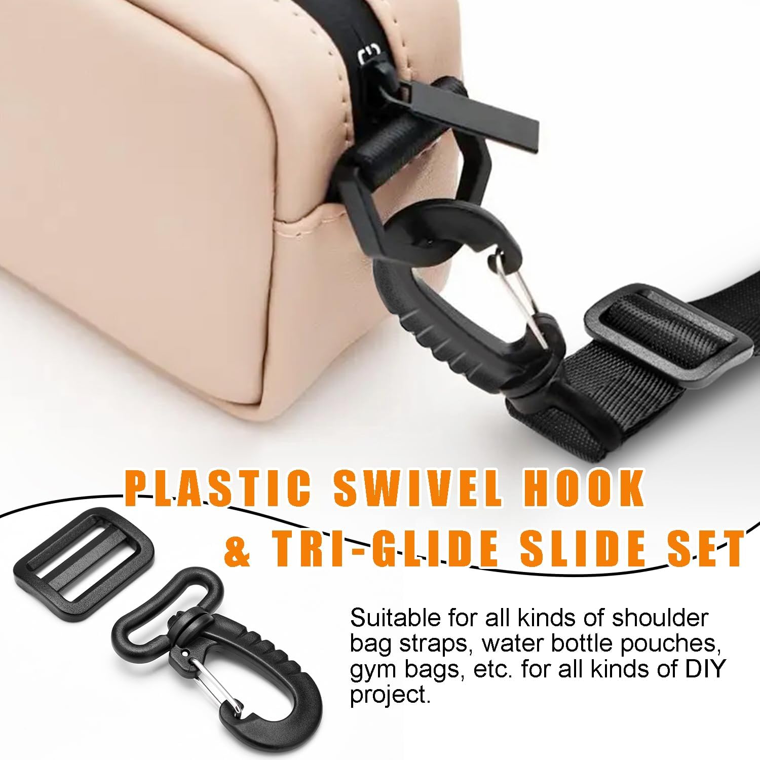 CooBigo 1" Plastic Clip Snap Hook Replacement Buckles Tri-Glide for Webbing Strap Crafting Accessories 6 Set V1258-DP02-E-32