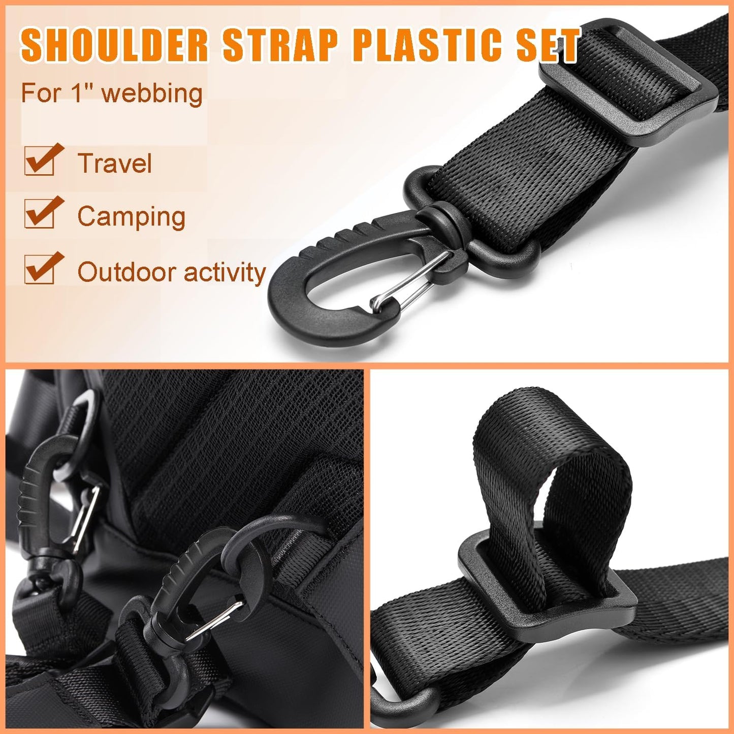 CooBigo 1" Plastic Clip Snap Hook Replacement Buckles Tri-Glide for Webbing Strap Crafting Accessories 6 Set V1258-DP02-E-32