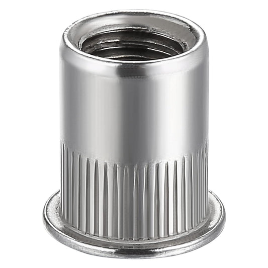 Rivet Nut 1/4"-20UNC 100Pcs Stainless Steel 304 Finish Flat Head Rivnut Threaded Insert Nut Knurled Body V1258-DP02-E-321