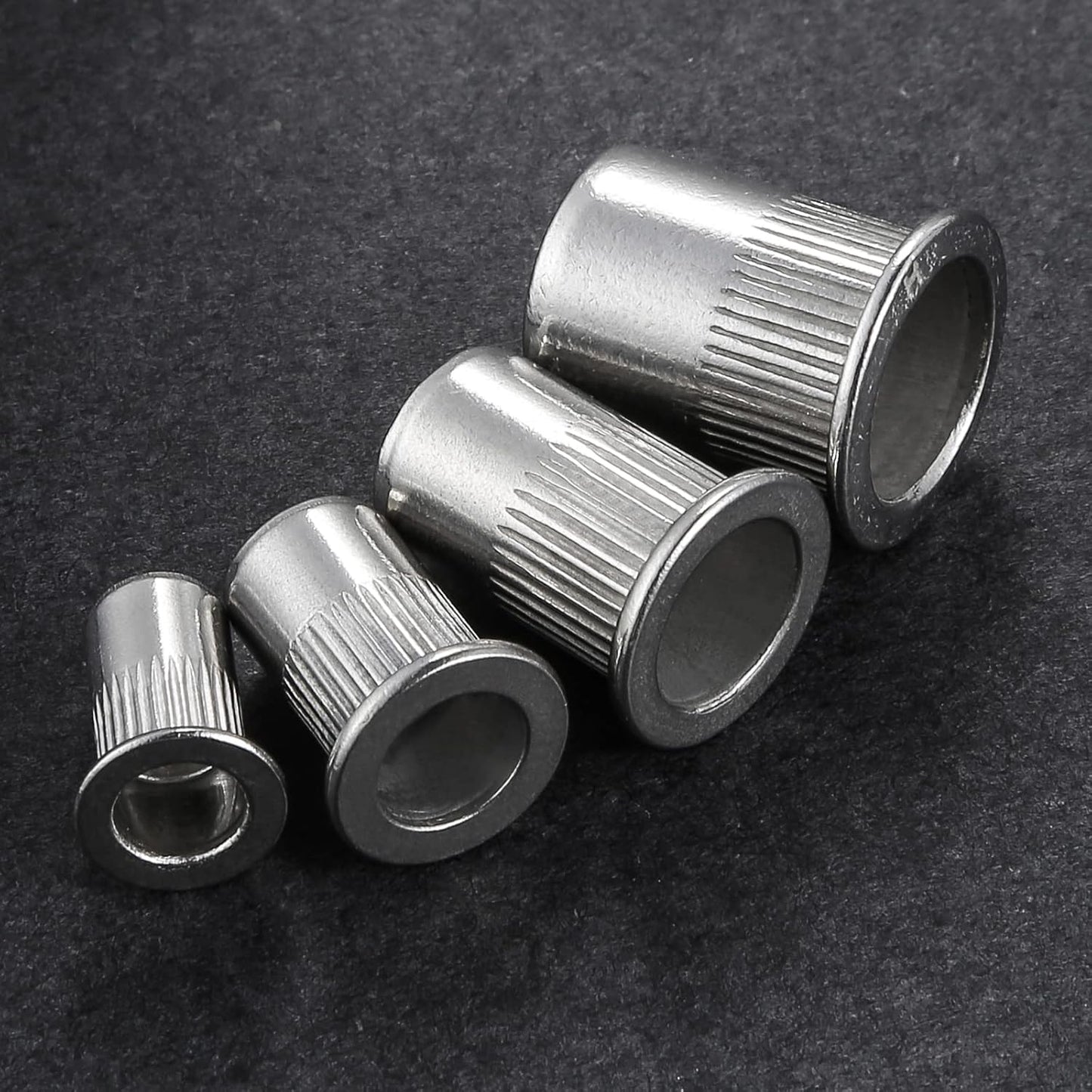 Rivet Nut 1/4"-20UNC 100Pcs Stainless Steel 304 Finish Flat Head Rivnut Threaded Insert Nut Knurled Body V1258-DP02-E-321