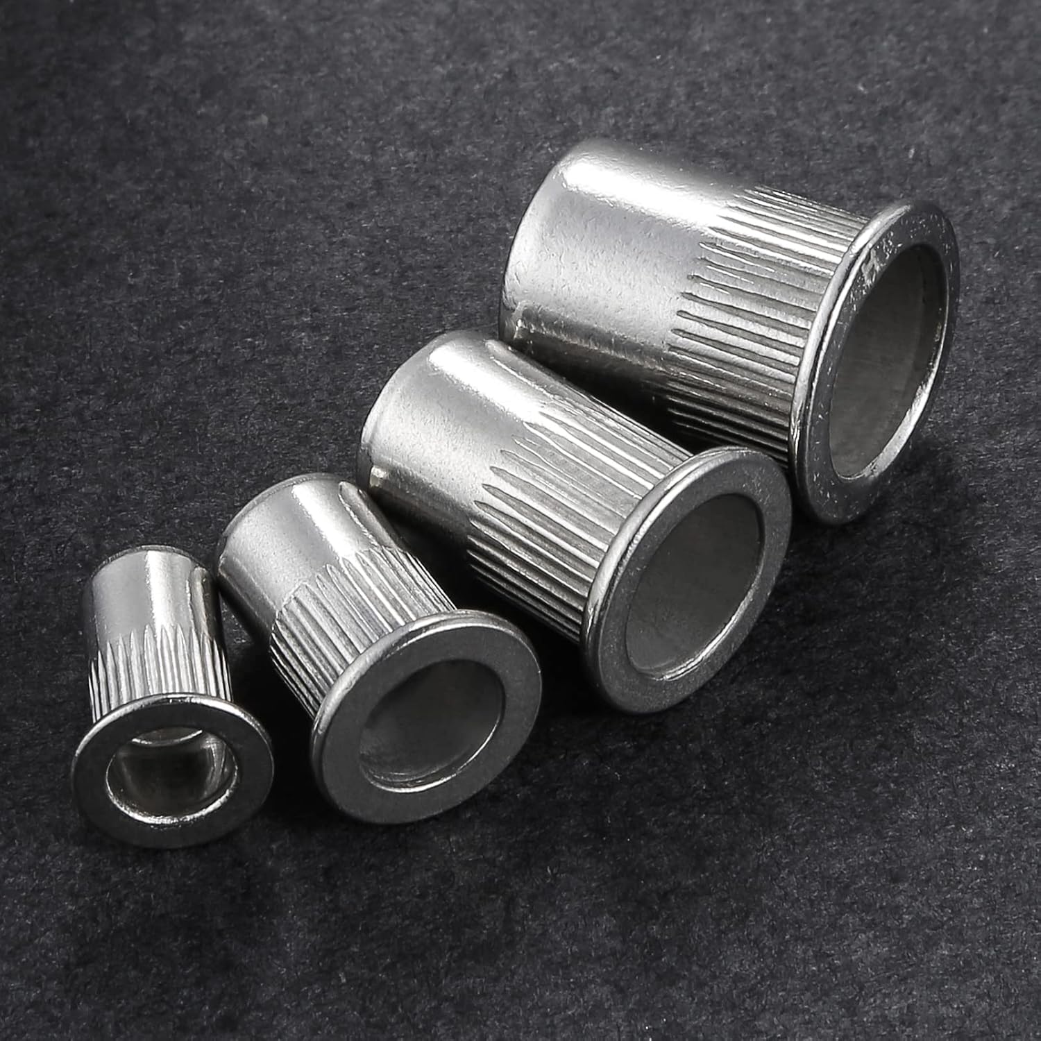 Rivet Nut 1/4"-20UNC 100Pcs Stainless Steel 304 Finish Flat Head Rivnut Threaded Insert Nut Knurled Body V1258-DP02-E-321