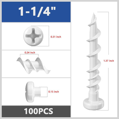(100 pcs) Pan Head Drywall Anchors 1-1/4" White Anti Rt Coating, Bolt Anchor, Duty Hollow Wall Anchors V1258-DP02-E-323