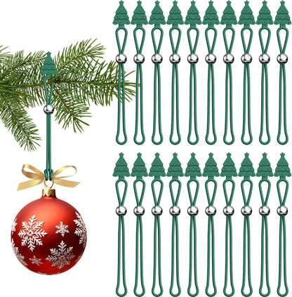 Christmas Ornament Hooks Green Tree Hanger - 20 PCS Reable Silicone Clips, Cable Ties, Cord Organizers for V1258-DP02-E-326