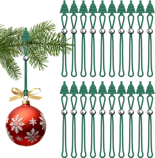 Christmas Ornament Hooks Green Tree Hanger - 20 PCS Reable Silicone Clips, Cable Ties, Cord Organizers for V1258-DP02-E-326