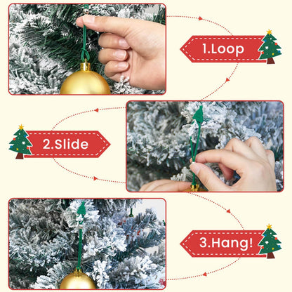 Christmas Ornament Hooks Green Tree Hanger - 20 PCS Reable Silicone Clips, Cable Ties, Cord Organizers for V1258-DP02-E-326