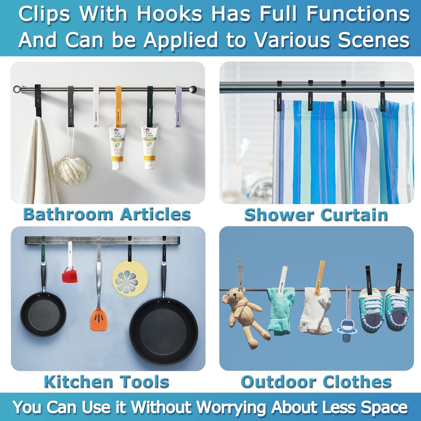 Laundry Hooks with Clips Hanger Closet Organizer Clamps Socks Boot Bras Towels for Bathroom Wardrobe Kitchen V1258-DP02-E-334