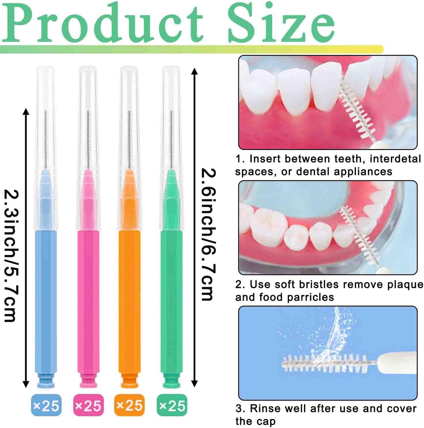 100pcs Interdental Brhes Dental Cleaning Tools Tooth Floss Picks Oral Hygiene Toothpicks V1258-DP02-E-337