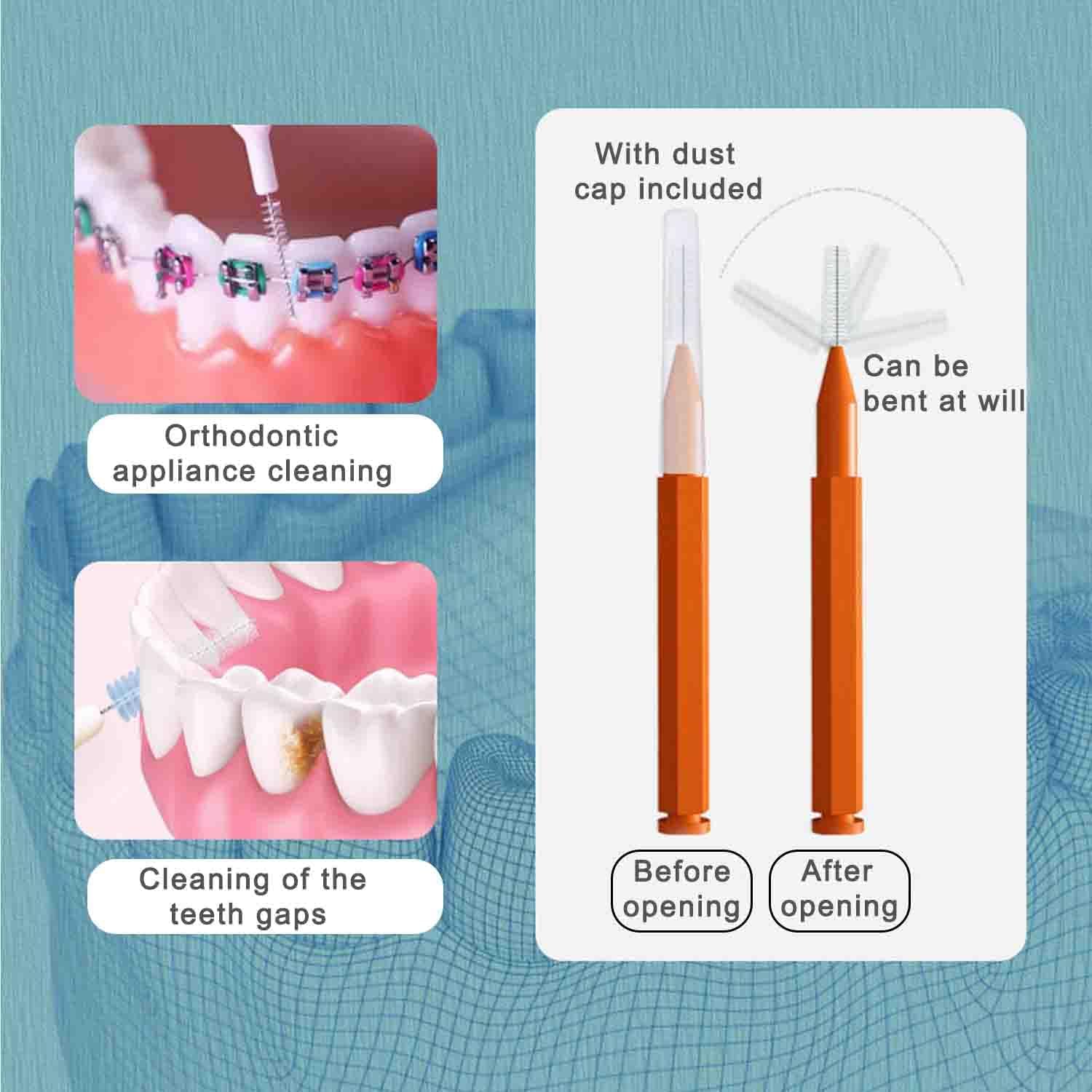 100pcs Interdental Brhes Dental Cleaning Tools Tooth Floss Picks Oral Hygiene Toothpicks V1258-DP02-E-337
