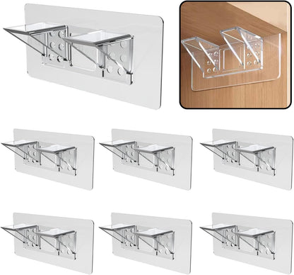 6-Pack Heavy-Duty Adhesive Shelf Brackets, Large Size Double Row Brackets, No-Drill Wall Mount Pegs,Shelf V1258-DP02-E-341