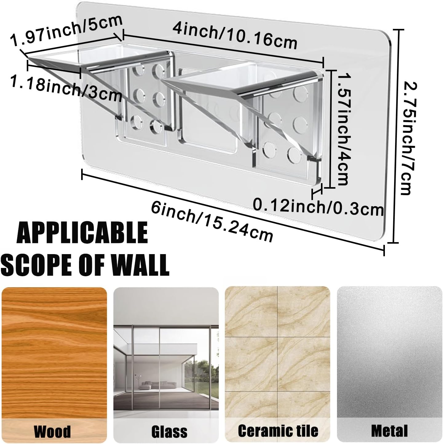 6-Pack Heavy-Duty Adhesive Shelf Brackets, Large Size Double Row Brackets, No-Drill Wall Mount Pegs,Shelf V1258-DP02-E-341