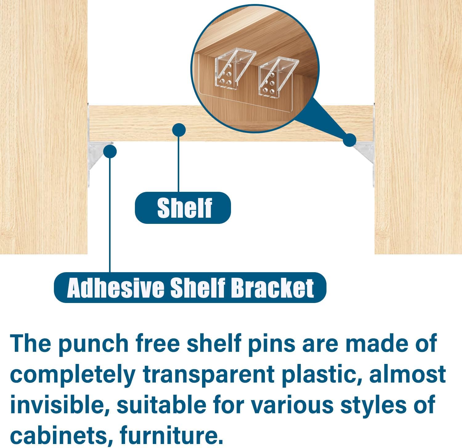 6-Pack Heavy-Duty Adhesive Shelf Brackets, Large Size Double Row Brackets, No-Drill Wall Mount Pegs,Shelf V1258-DP02-E-341