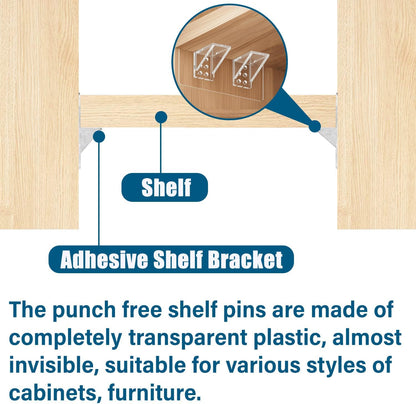 6-Pack Heavy-Duty Adhesive Shelf Brackets, Large Size Double Row Brackets, No-Drill Wall Mount Pegs,Shelf V1258-DP02-E-341