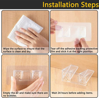 6-Pack Heavy-Duty Adhesive Shelf Brackets, Large Size Double Row Brackets, No-Drill Wall Mount Pegs,Shelf V1258-DP02-E-341