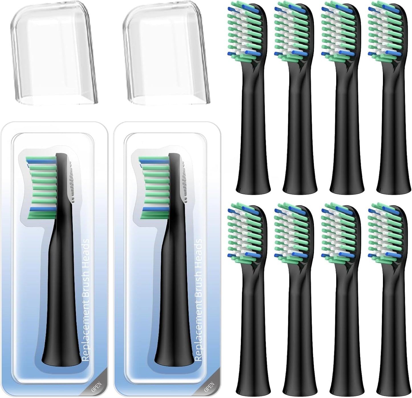 10 Pack Toothbrh Replacement Heads Compatible with Rtauys M5 Sonic Electric Toothbrh(Black, 10 Count(Pack of V1258-DP02-E-343